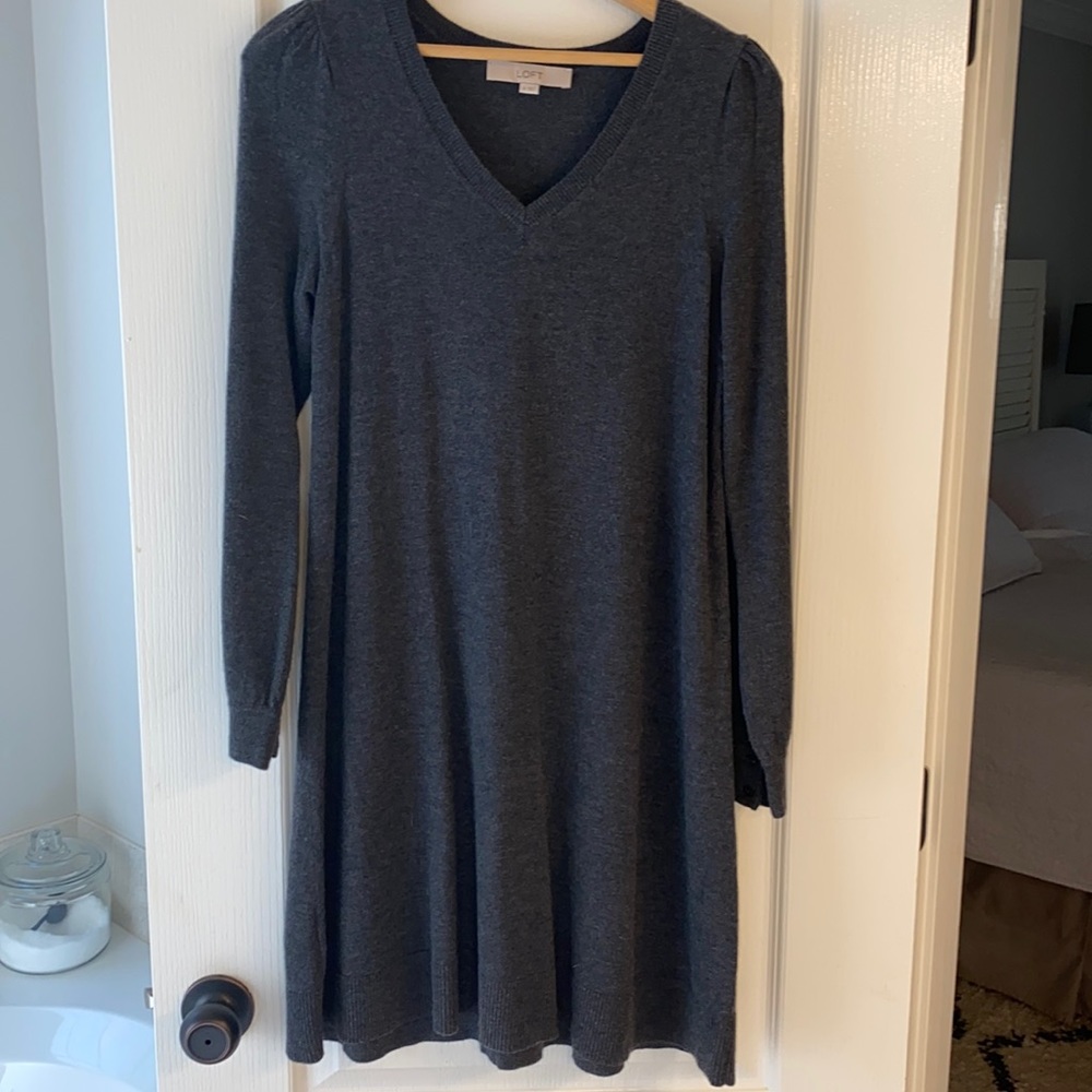 Ann Taylor Loft Charcoal Sweater Dress- Small